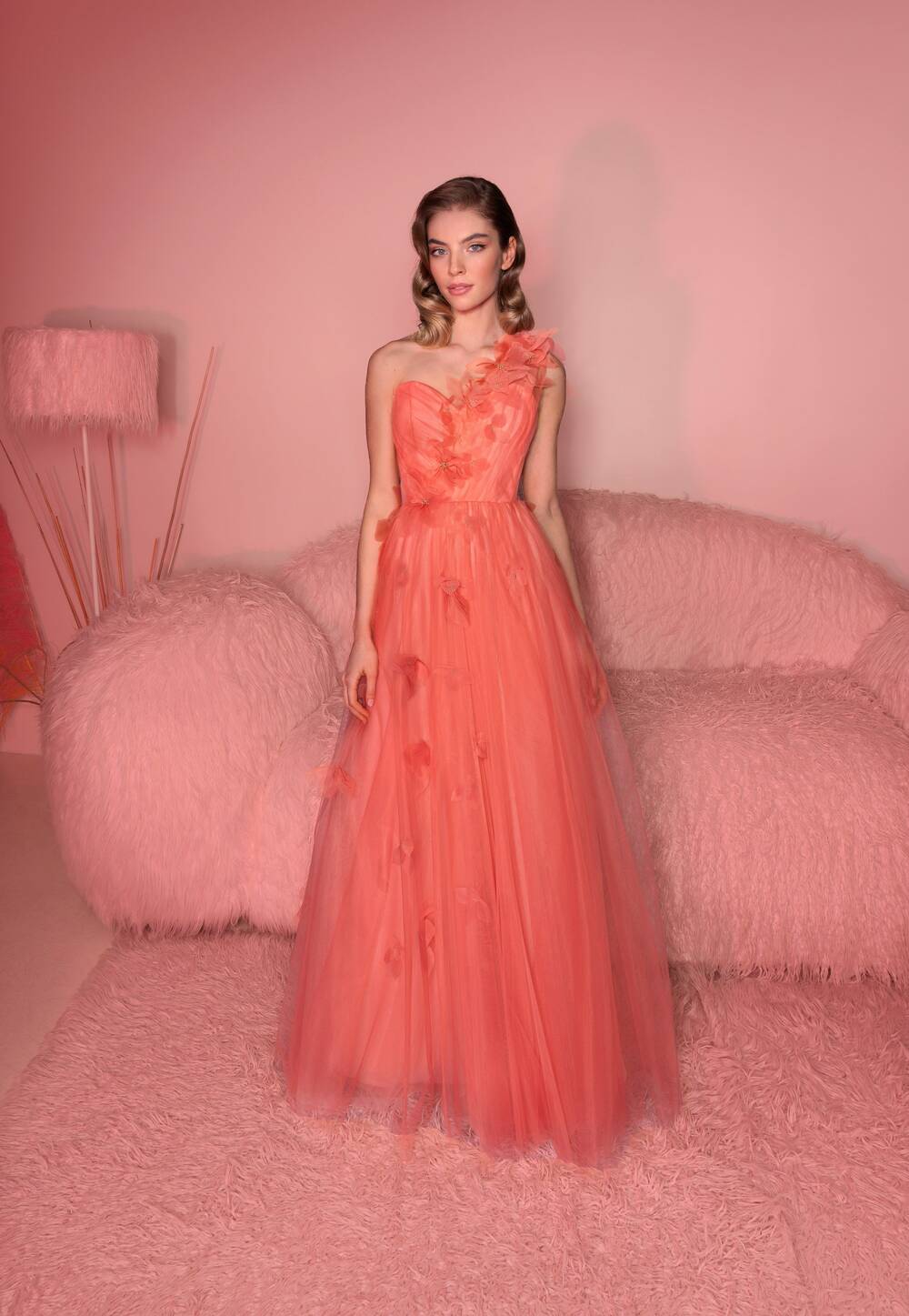0821 Coral evening dress